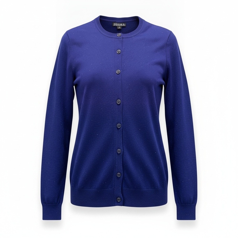 Nicole Miller Cardigan S Royal Blue Metallic Button Up Careercore Layering